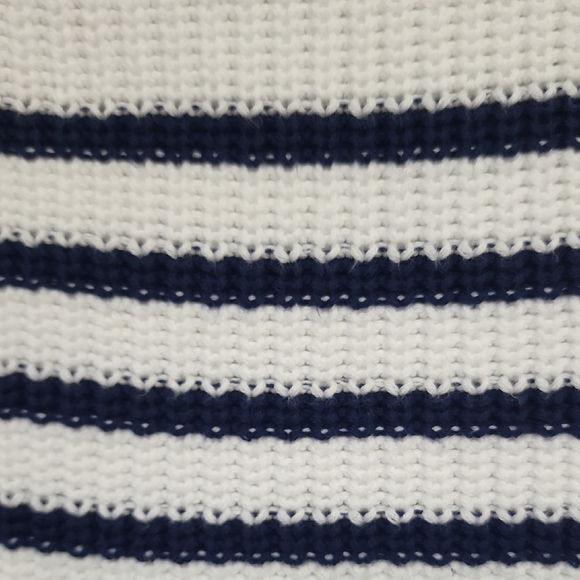 J. Crew White And Navy Stripe Cotton Sweater with Tortoise Buttons - Picture 5 of 7